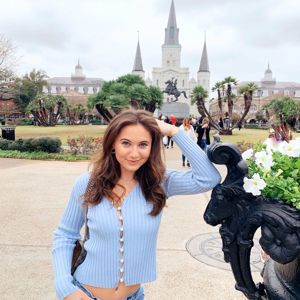 Baby Blue Ribbed Cardigan with Pearl Buttons